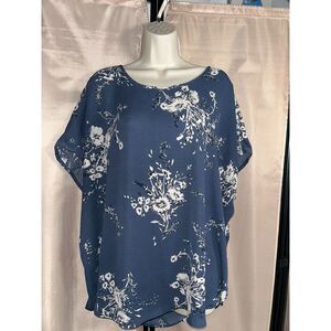 Maurices Sz. 2X Blue Floral High Low Blouse Dolman Sleeve Plus Size Top